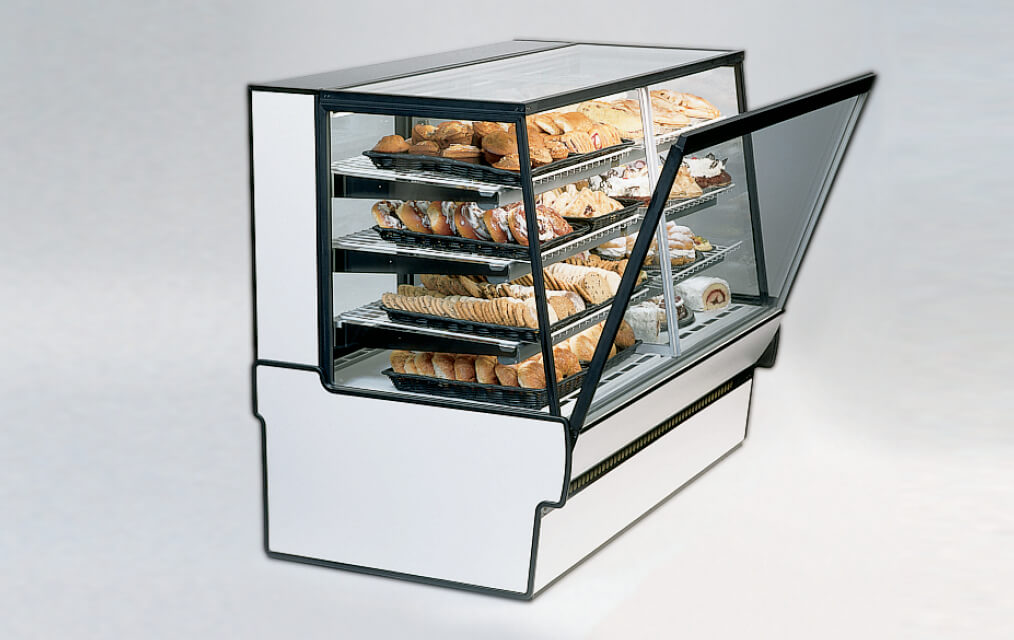 HIGH VOLUME DUAL ZONE BAKERY DELI CASE SIDE VIEW WITH TILT OUT FRONT FRONT GLASS